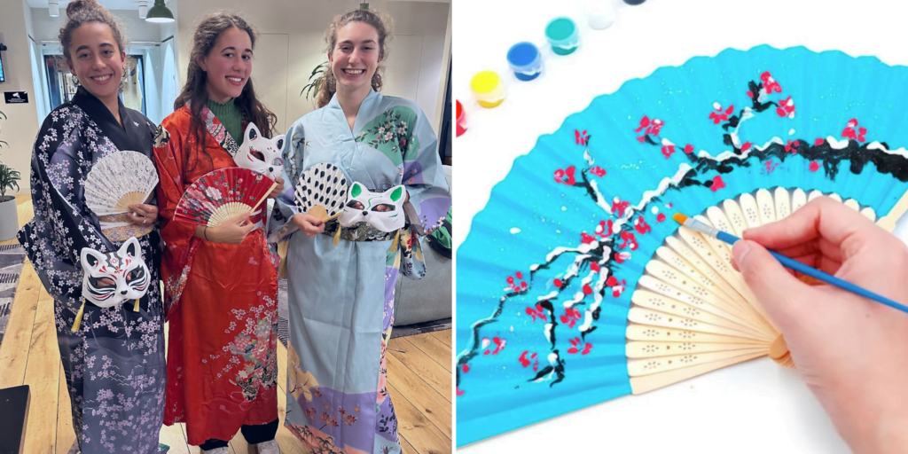 cherry blossom fan painting and kimono experience